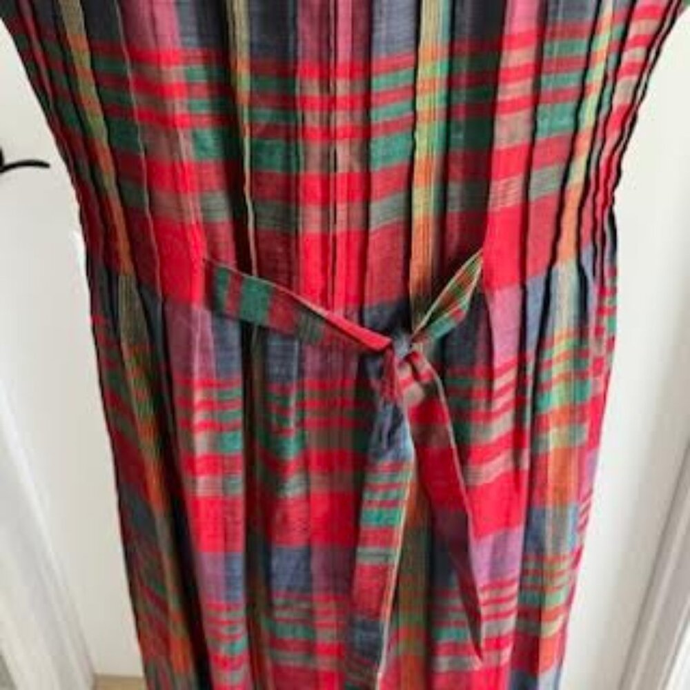 VTG 90's Linen Cotton Positive Attitude DartedPlaid Maxi Dress Women's 12 - Picture 7 of 9